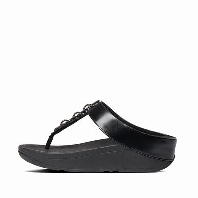 Fitflop Women's FINO Sparkle Toe-Post Sandals - Black, PJ6879420